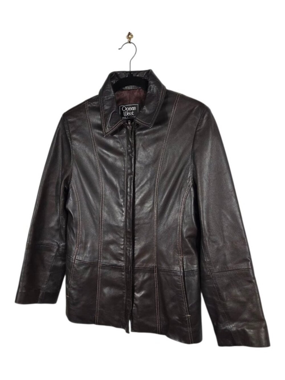 Vintage Ocean West Dark Brown Genuine Leather Jacket Made in Canada Size S/M